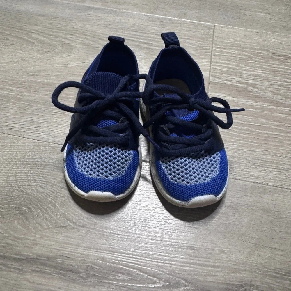 Baby Gap Blue Knit Mesh Lace Up Sneakers Speckled Sole 12-18 Months